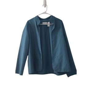 ALFRED DUNNER Womens Open Front Quilted Think Jacket Teal Blue Sz 12 Art to Wear